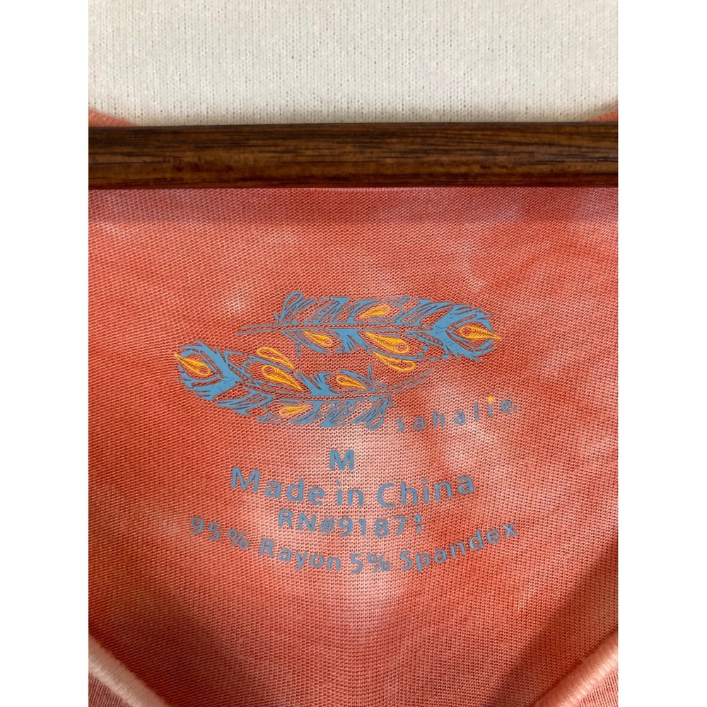 Boho Sahalie Womens Medium Coral Tie Dye Side Knot Front Twist Dolman Tee Shirt - Picture 3 of 9
